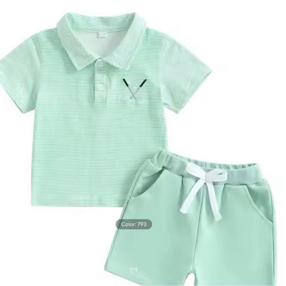 New Green Polo Shirt with Embroidered Accent, matching shorts  2-3T - Picture 1 of 3